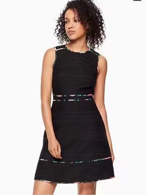 Kate Spade Blossom Trim Tweed Fit & Flare Dress Sz 6 NWOT Black Floral Trim Chic